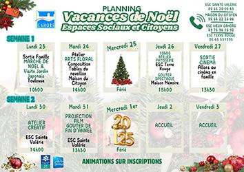 PLANNING ANIMATIONS FAMILLES NOEL 2024