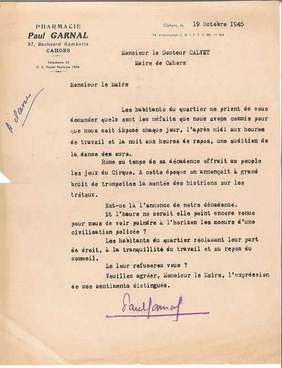 Correspondance du 19 octobre 1945 