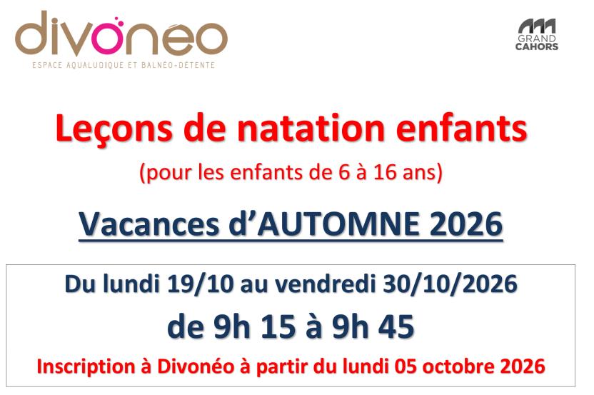 AFFICHE LECONS DE NATATION TOUSSAINT 2026